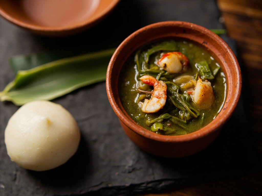 Iyán àti obè ilá — Pounded Yam and Okra Soup with Seafood