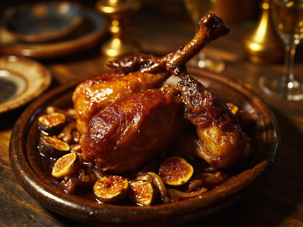 Honey-glazed roast goose with figs and coriander