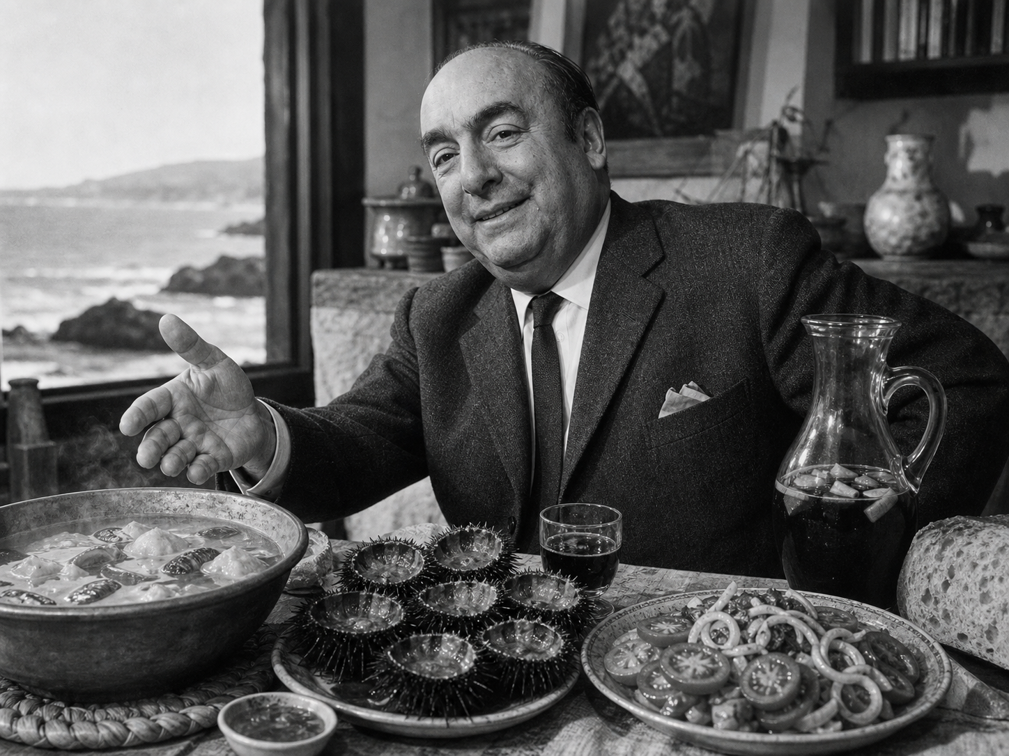 Pablo Neruda at the table