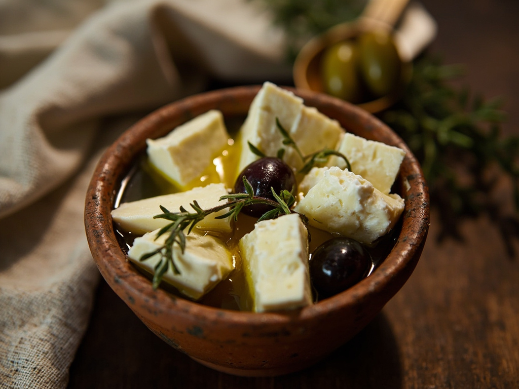 Goat cheese of the shepherds of Seriphos, with olives and thyme