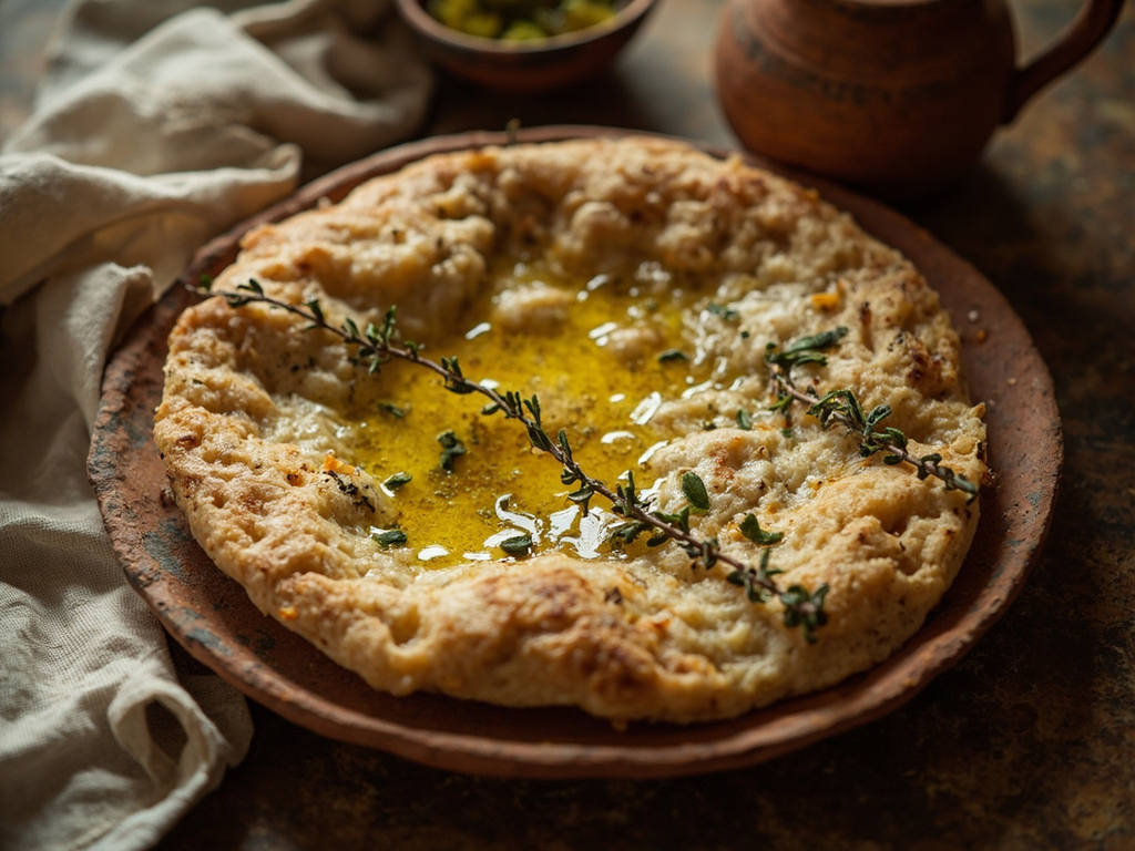 Barley maza with oil and thyme