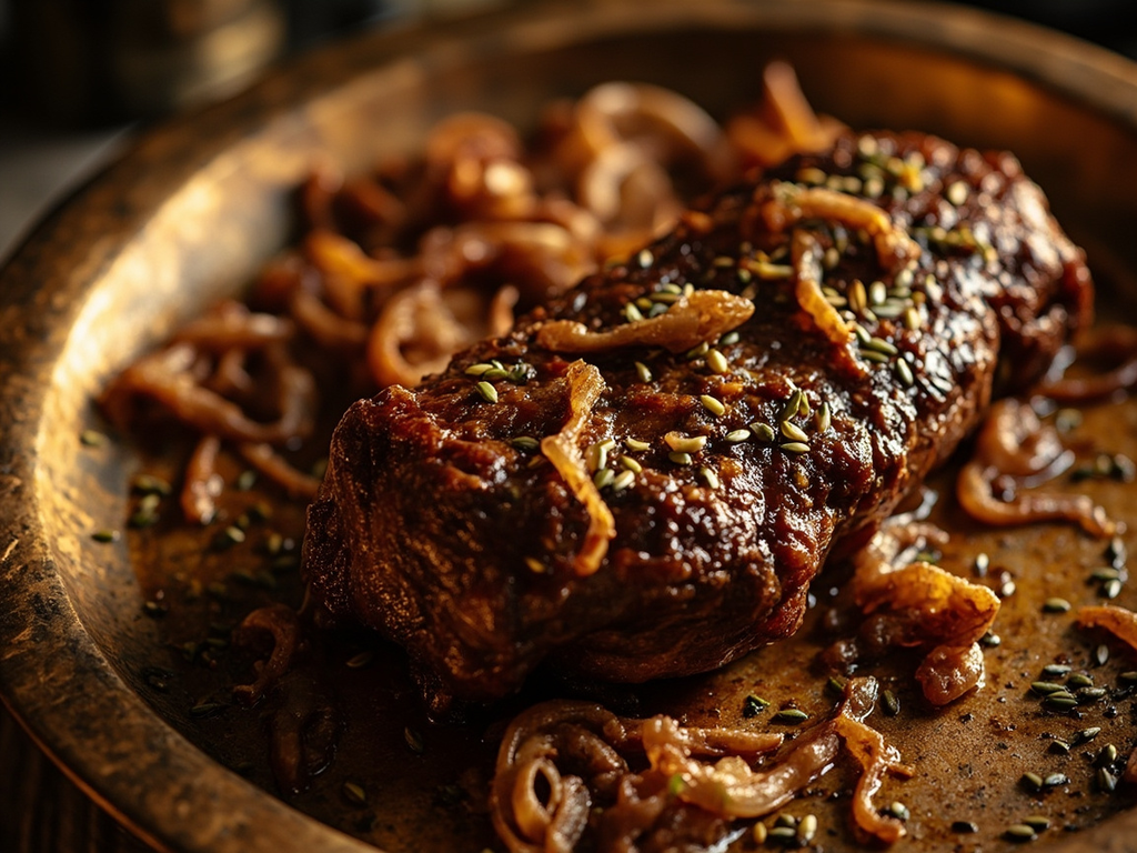 Roasted Beef Leg with Onions and Coriander