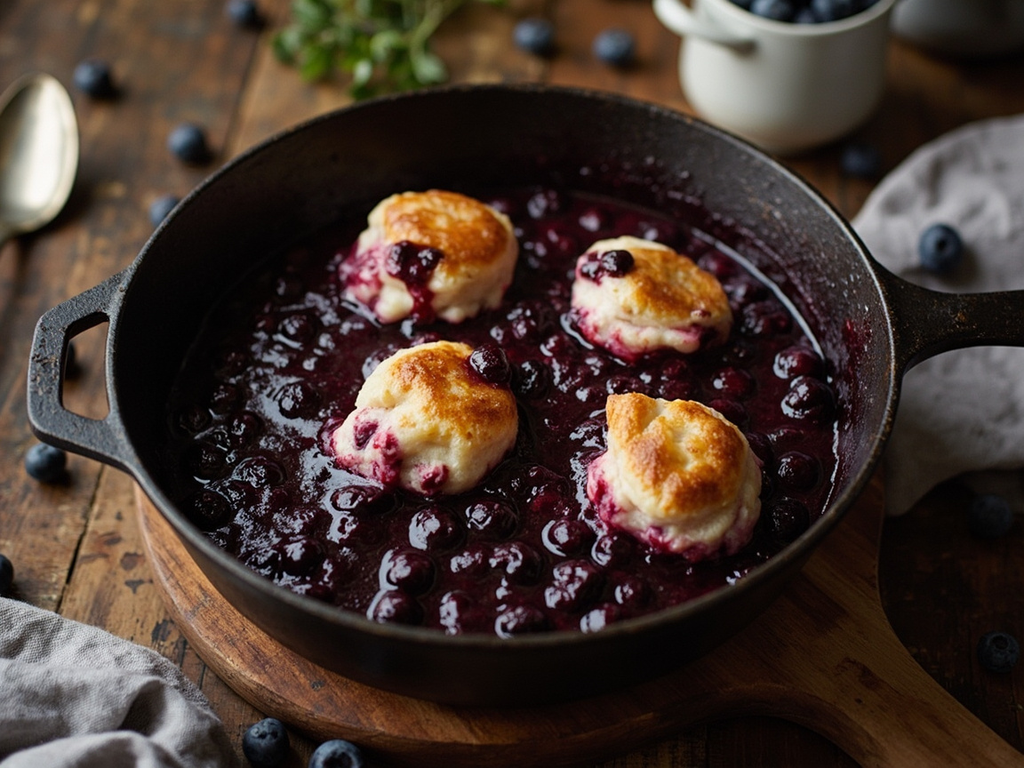 Wild blueberry grunt (myrtilles sauvages du Maine étuvées)