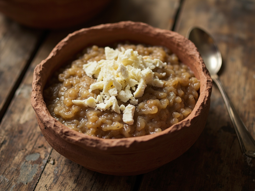 La puls du Palatin (bouillie d'épeautre au fromage de brebis)