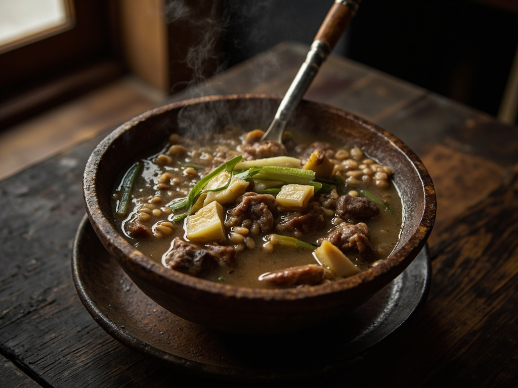 Barley soð with mutton and leeks