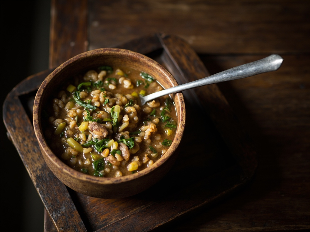Pottage d'avoine aux poireaux et herbes potagères