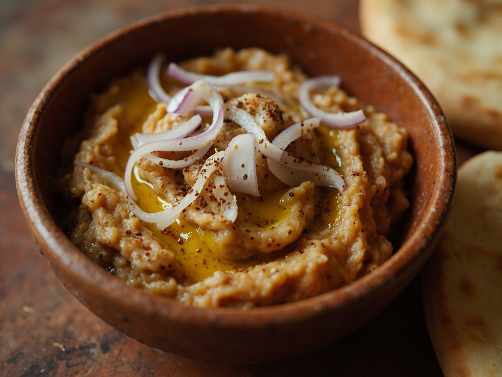 Purée de fèves au cumin et à l'oignon