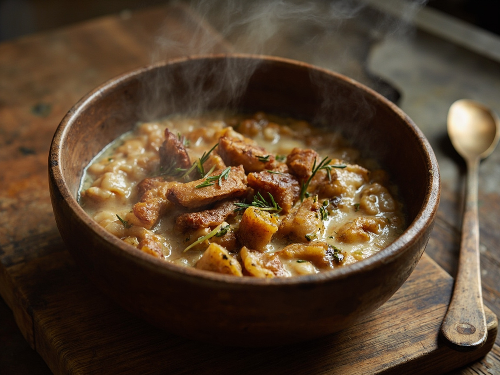 Spelt Porridge with Bacon and Herbs