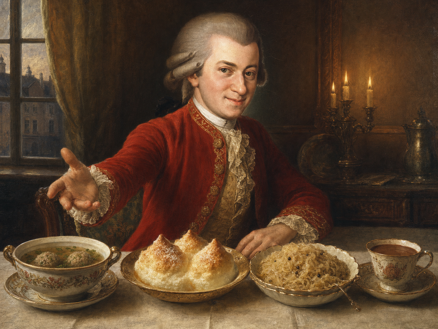 Wolfgang Amadeus Mozart at the table