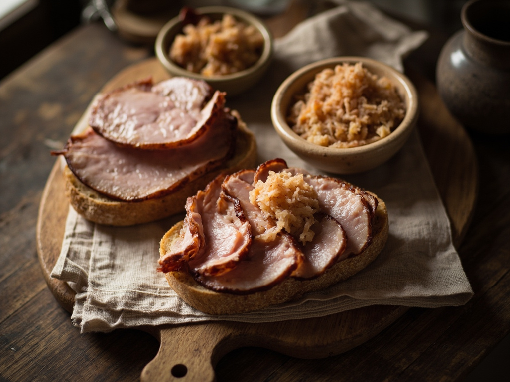 Geselchtes de voyage — Smoked Pork, Rye Bread, and Apple-Horseradish