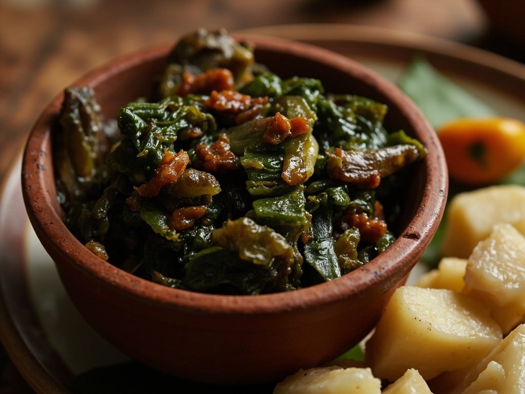 Kontomire abom — ragoût de feuilles de cocoyam à l'huile rouge